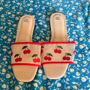 Wild Fable Cherry Embroidered Sandals with Red Trim